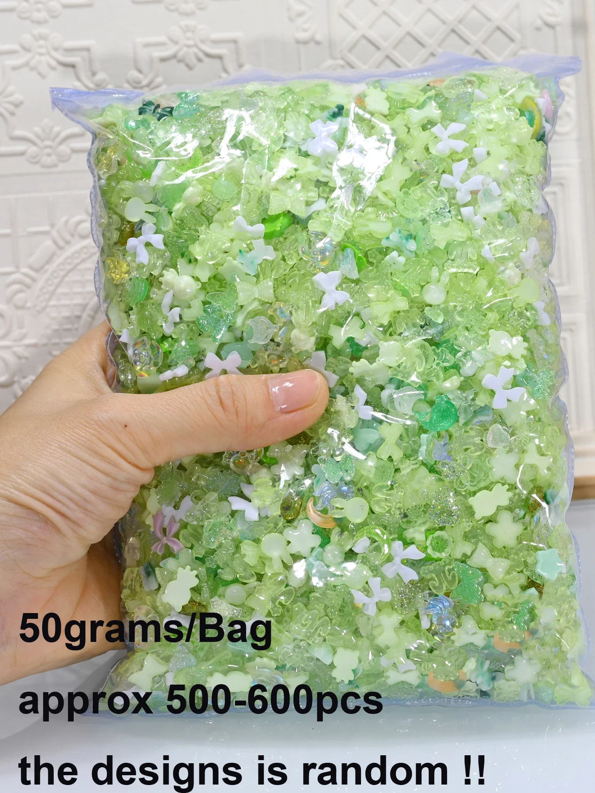 50g/Bag Random Blue Mixed Bow/Flower Nail Art Charms 500-600pcs  Resin Camellia/Bowknot Nails Decoration DIY Manicure Accessorie