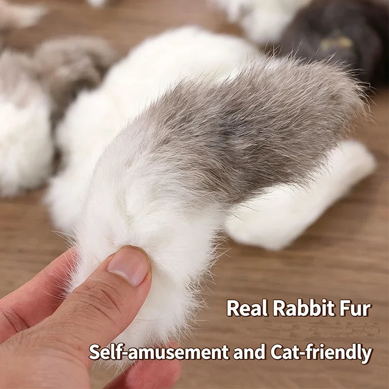 2Pcs Natural Rabbit Tail Cat Toy, Scented Plush Chew Toy For Indoor Cats Enrichment,Soft Cat And Dog Universal Toy Interactive