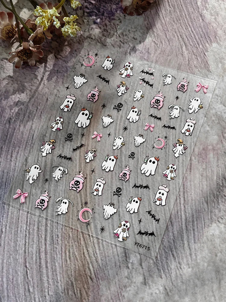 Halloween Nails Sticker Decoration 5D Retro Gilding Bat Cross Ghost Self Adhesive Nail Art Stickers DIY 3D Chic Manicure Decals
