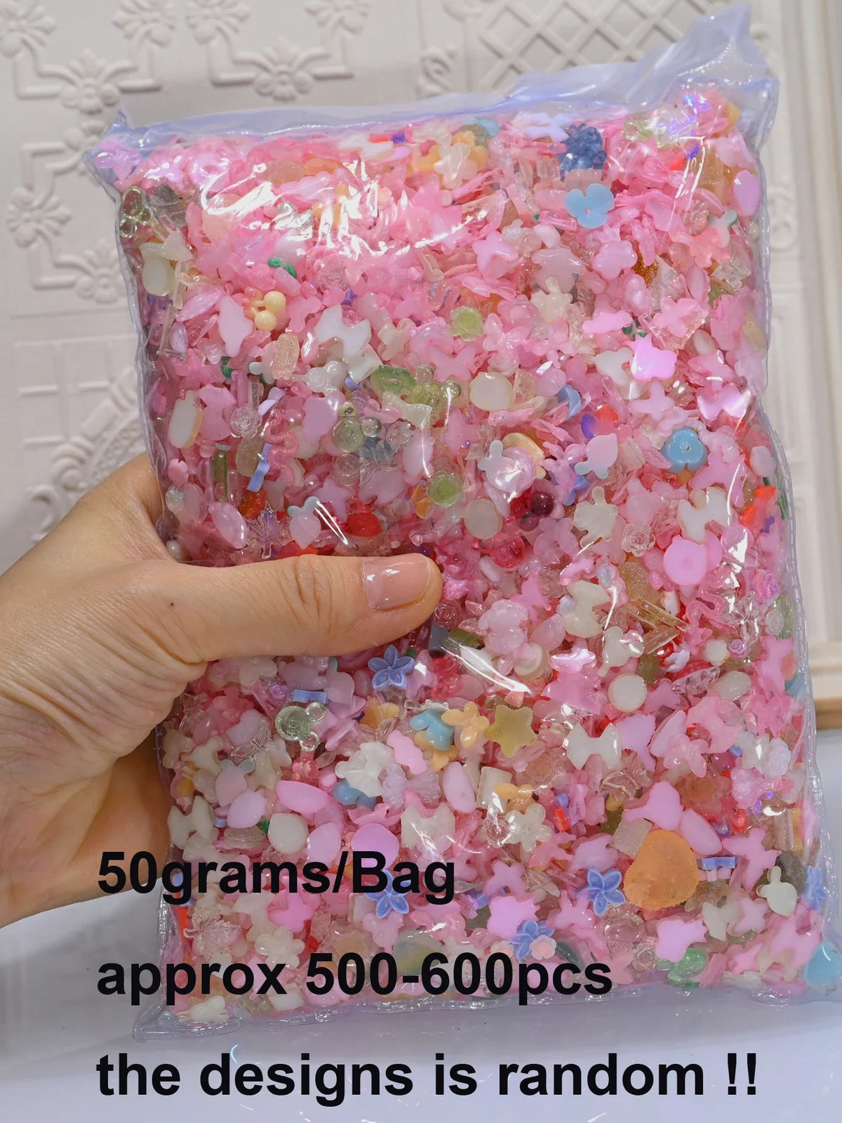 50g/Bag Random Blue Mixed Bow/Flower Nail Art Charms 500-600pcs  Resin Camellia/Bowknot Nails Decoration DIY Manicure Accessorie