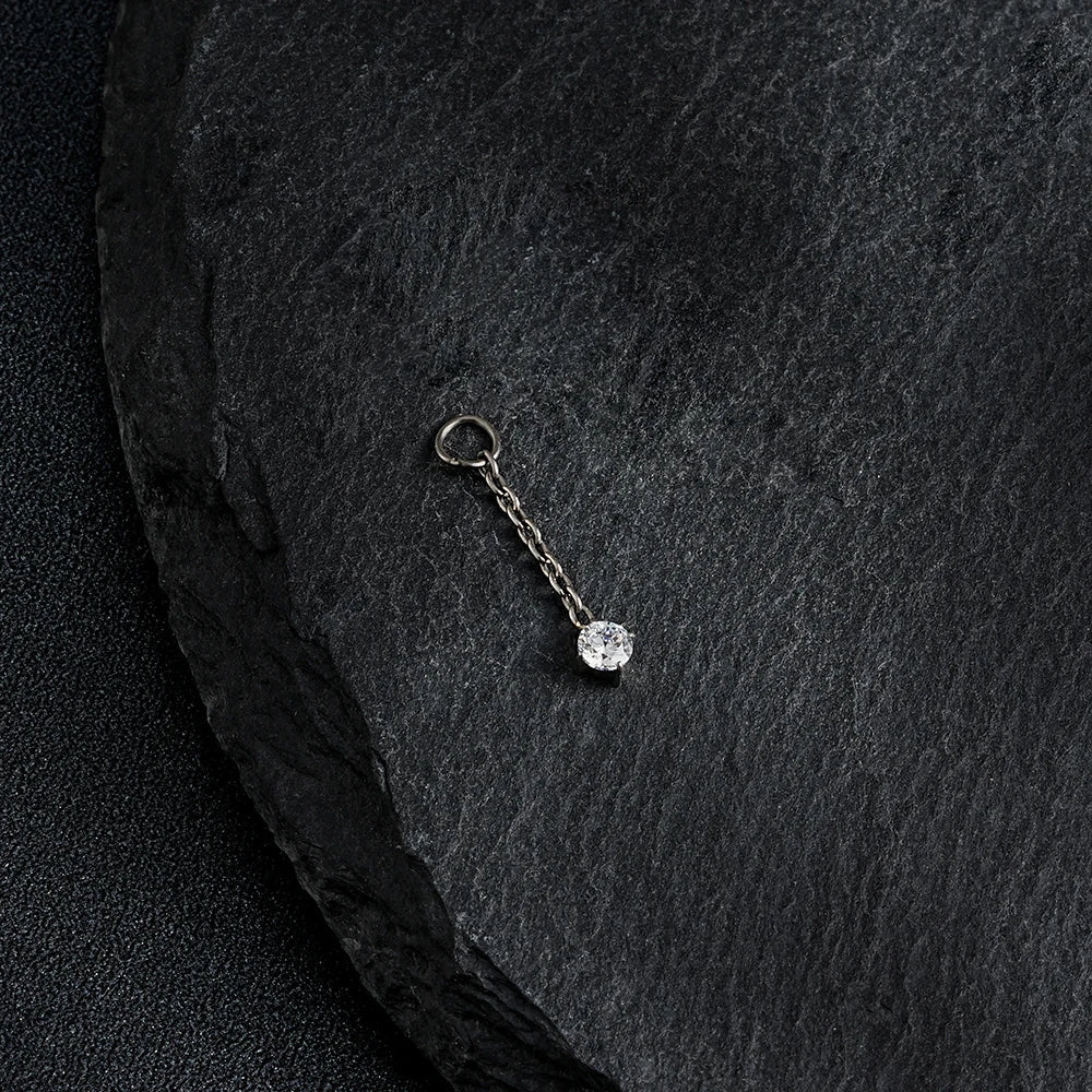 Right Grand ASTM F136 Titanium CZ Dangle Chain Cartilage Earring Charm Round CZ Pendant for Upper Lobe Clicker Piercing Jewelry