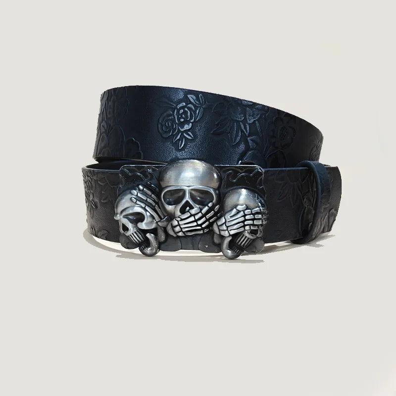 Punk Skull Plus Size Leather Belt For Women and Men Harajuku Gothic Y2K Embossed Skeleton Hand Decoration Halloween Accessories