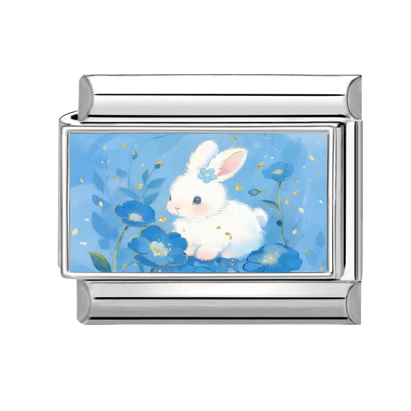 Easter Colorful Rabbits Series Beautiful Flowers Italian Link Fit 9mm Stainless Steel Bracelet Jewelry Making DIY Gift Wholesale