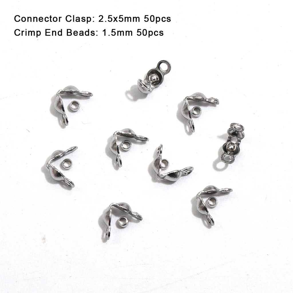 100pcs/lot Stainless Steel Gold Plated Connector Clasp Crimp End Beads For Bracelet Necklace Chains DIY Jewelry Making Supplies
