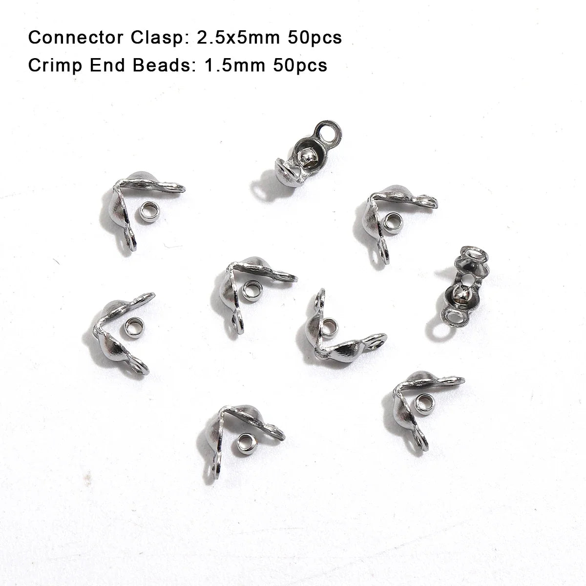 100pcs/lot Stainless Steel Gold Plated Connector Clasp Crimp End Beads For Bracelet Necklace Chains DIY Jewelry Making Supplies