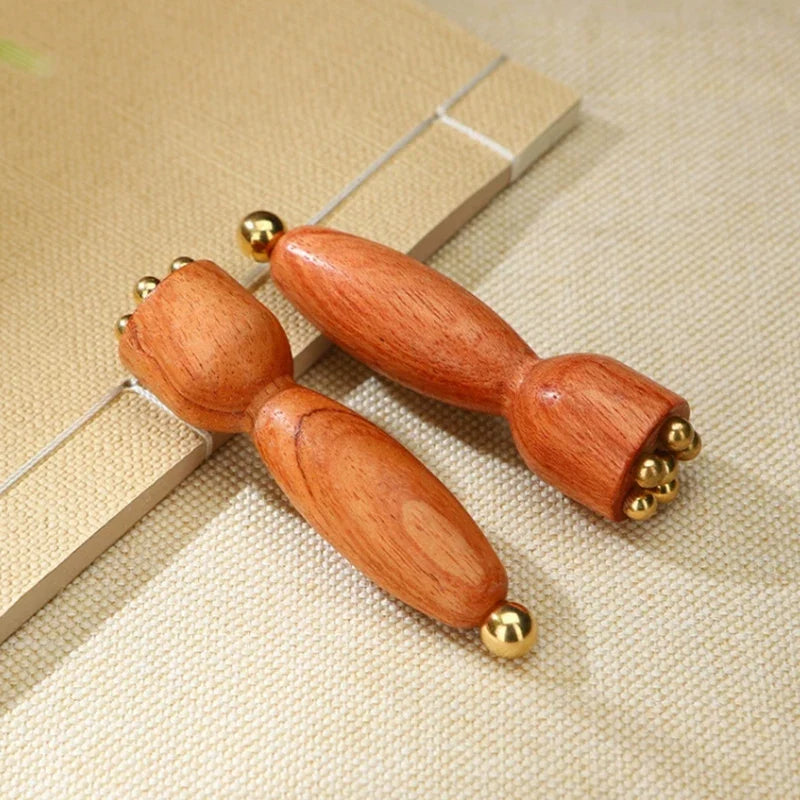 Mini Lotus Seedpod Brass Bead Wood Facial Gua Sha Eye Facial Point Massager Relaxatiow Meridians Acupoint Massage Tool"
