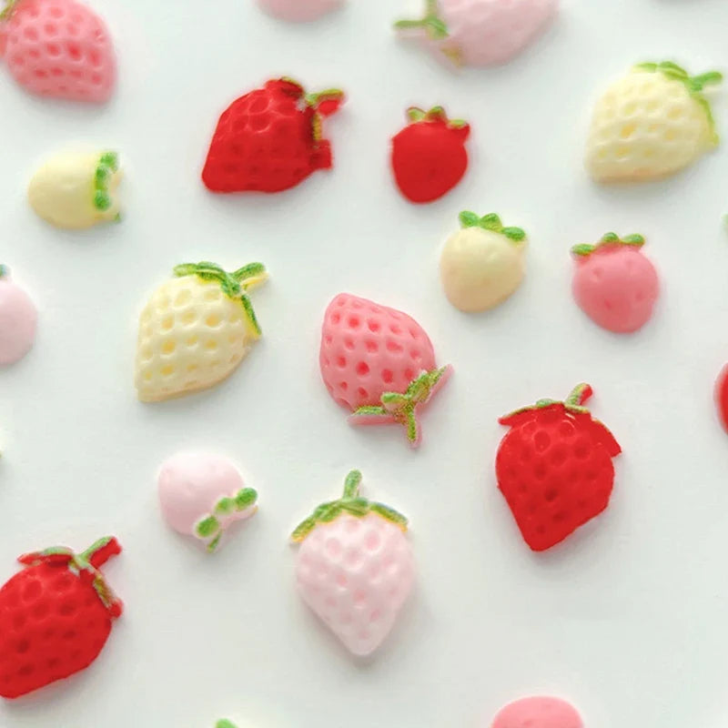 50PCS 3D Resin Cartoon Fruits Nail Rhinestones Decorations Parts Sweet Strawberry Nail Charms DIY Summer Nail Art Accessories