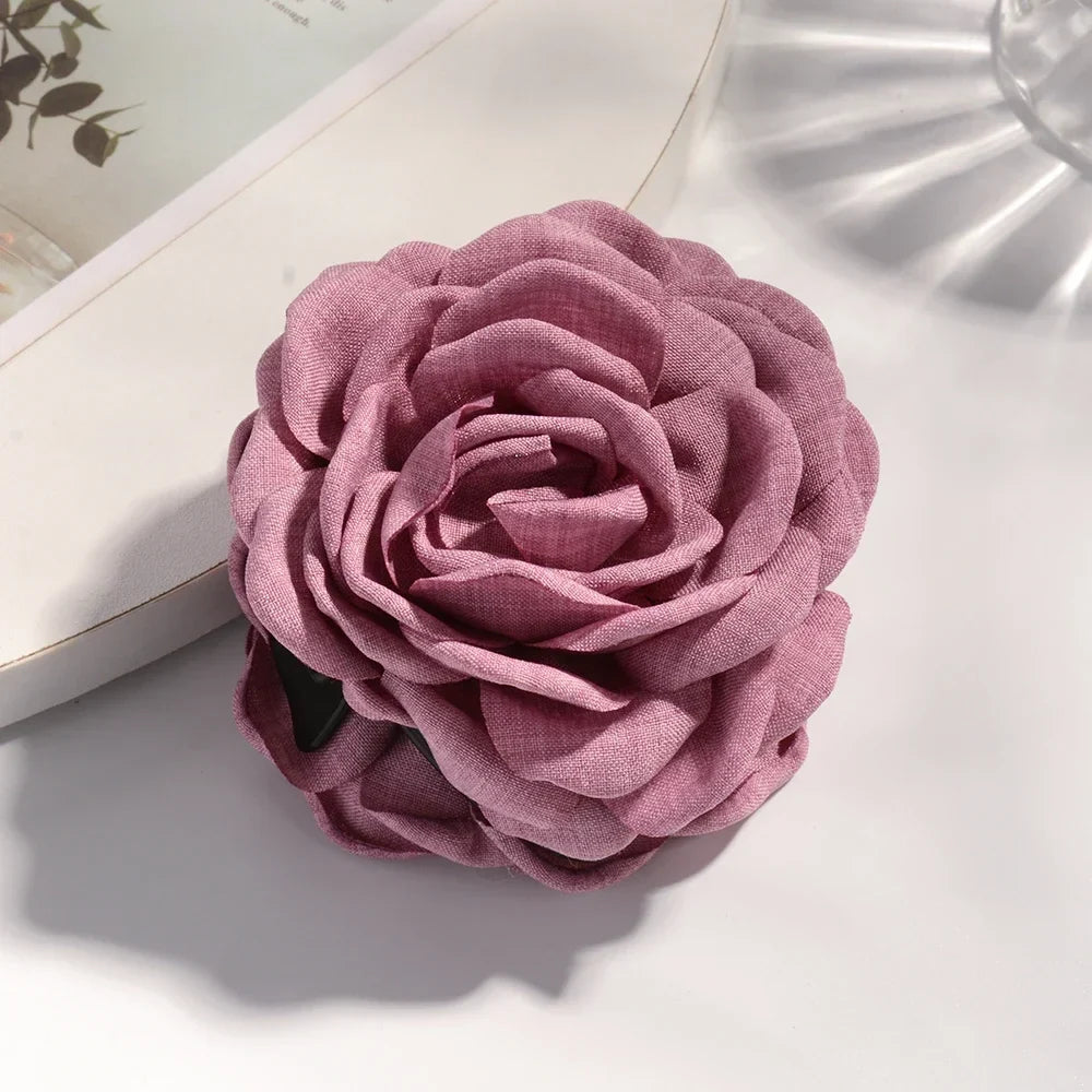 16 Colors Sweat Medium Size Cotton Fabric Rose Flower Hair Claw Clips for Women Korean Ctach Shark Clamp Hair Accessories 2024