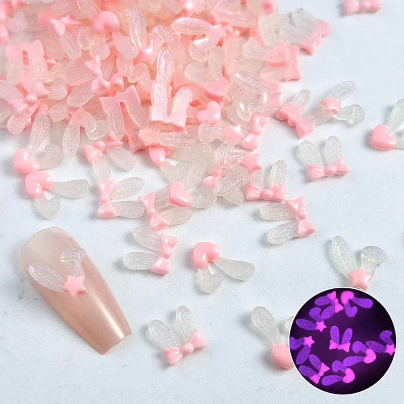 50pcs 3D Aurora Clear Resin Bow Nail Art Charms Cute Butterfly Glitter Nails Decoration Supplies Jewelry Accessories DIY