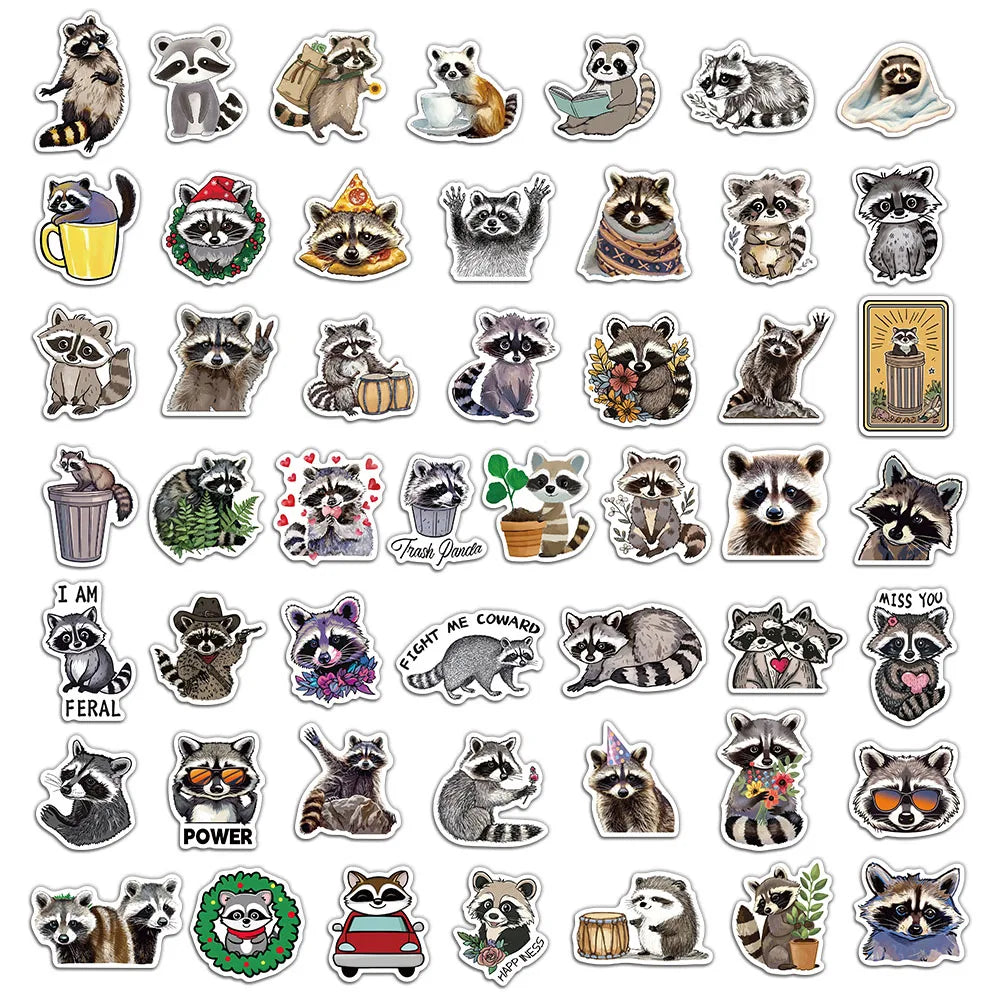 50PCS Cartoon Raccoon Stickers Cute Animal Account Material Phone Case Laptop Luggage Water Bottle Waterproof Stickers