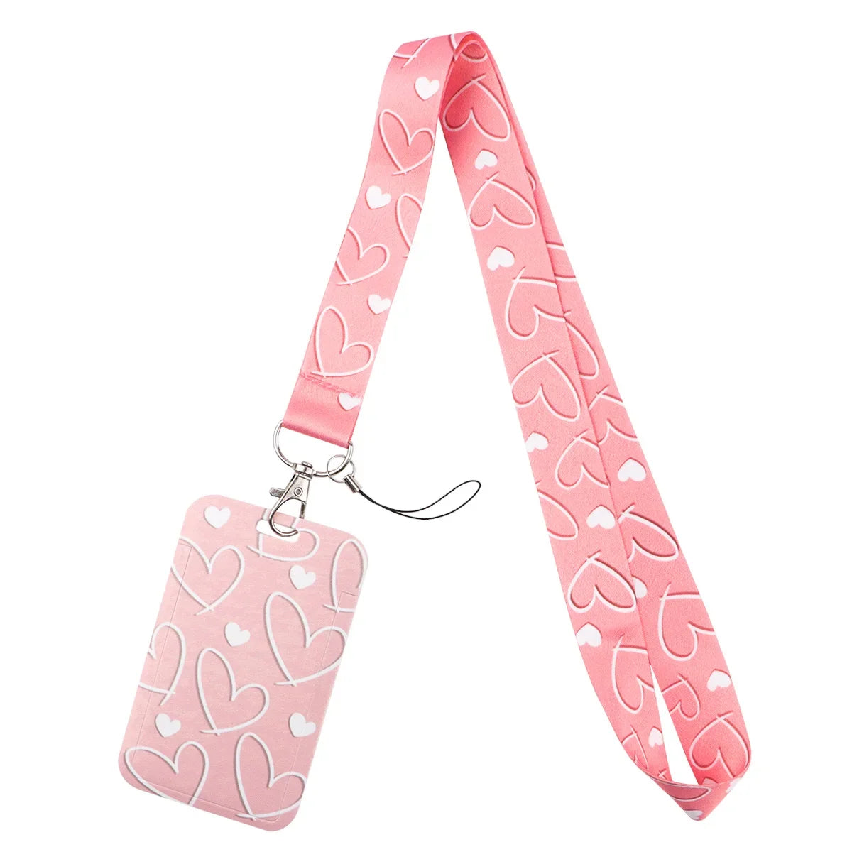 Cute Simple Pink Heart Women Neck Strap Phone Charm Keychain Badge Holder ID Card Pass Hang Rope Lariat Lanyard for Key Rings