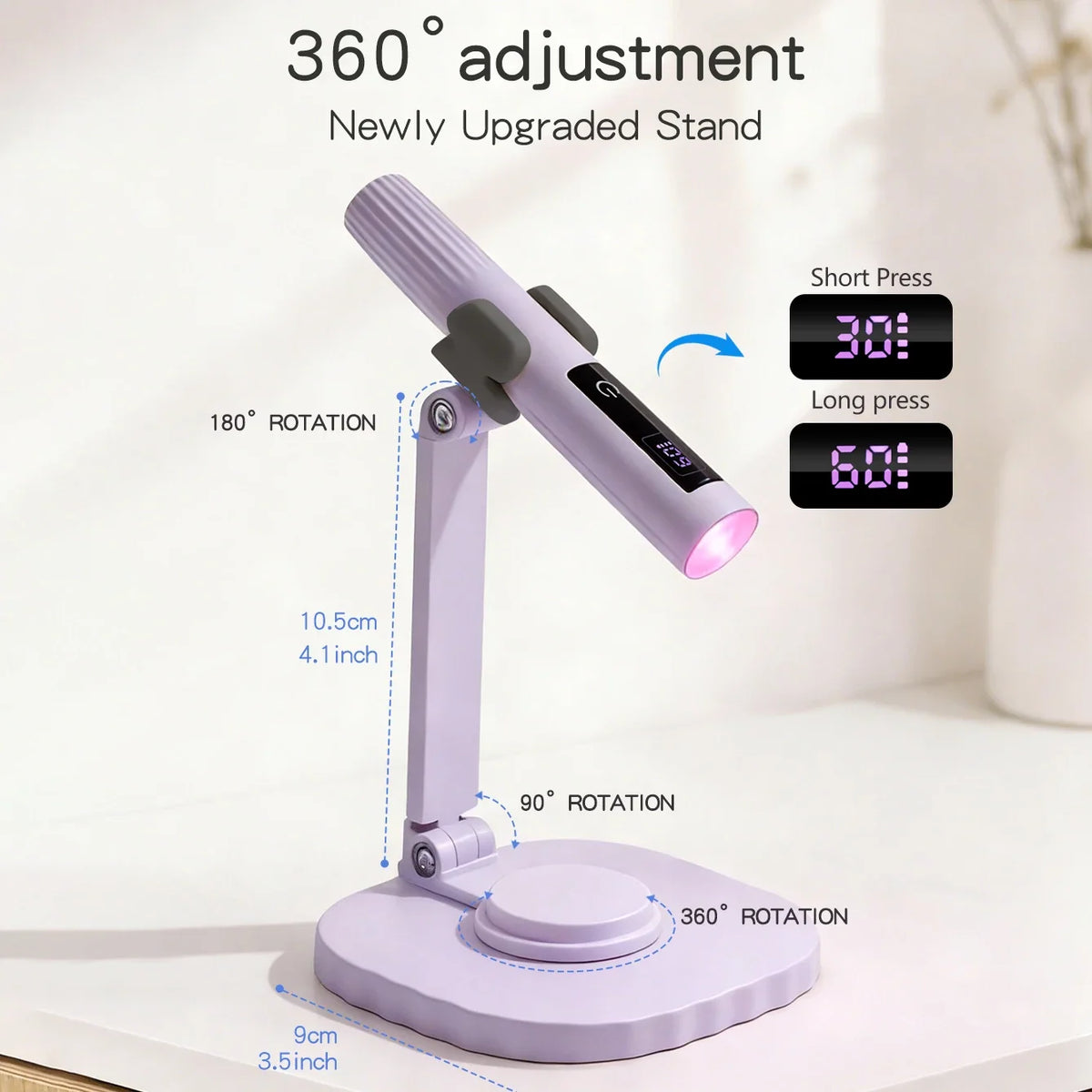 YIKOOLIN Mini Handheld UV Light Nail Lamp with Stand Handheld UV Light with Display for Gel Nail Rechargeable USB Nail Dryer