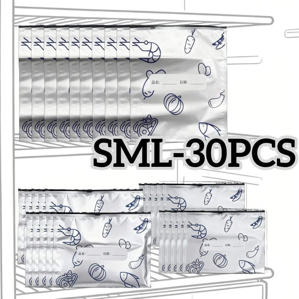 10/60pcs Aluminum Foil Storage Bags Freezer Sealed Organizers Food Packaging Reusable Pantry Odor-Proof Bag Kitchen Essential