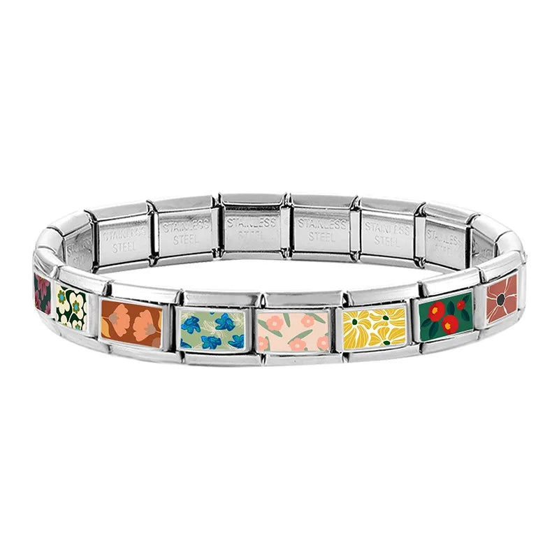 Fashion Colored Color Charms Flowers Lycoris Radiata Italian Link Fit 9mm Stainless Steel Bracelet Jewelry Making DIY Gift