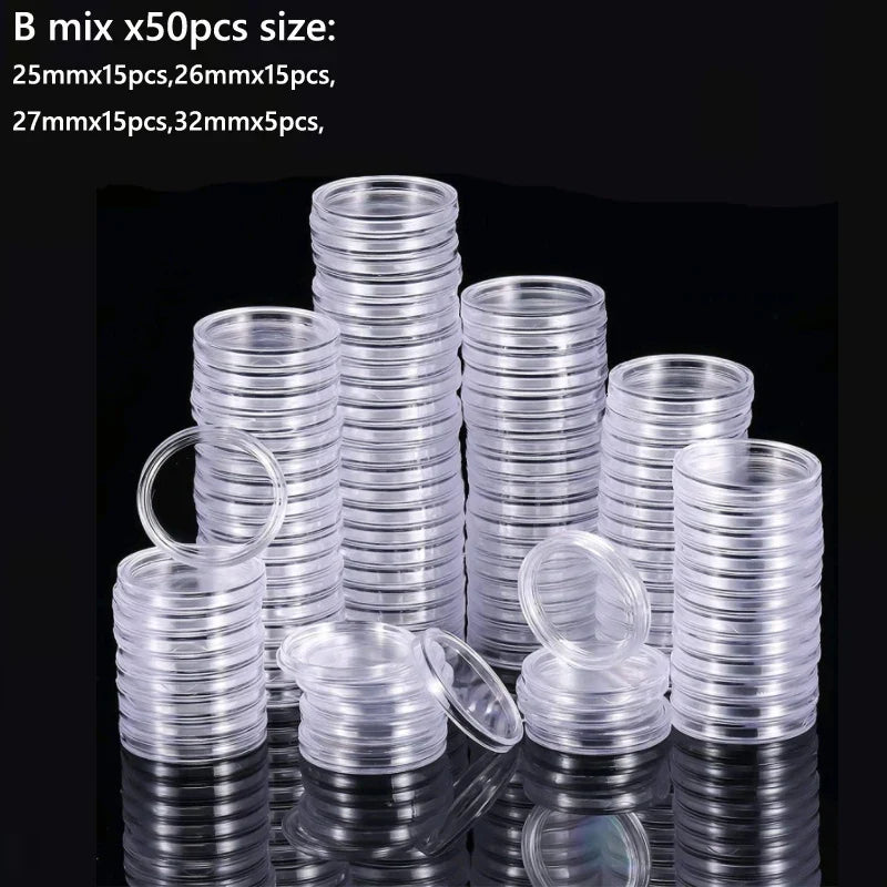 21-45mm Transparents Plastic Coinning Holder Box 10/100pcs Storage Case for Coinning Capsules, Collecting & Protection Containe