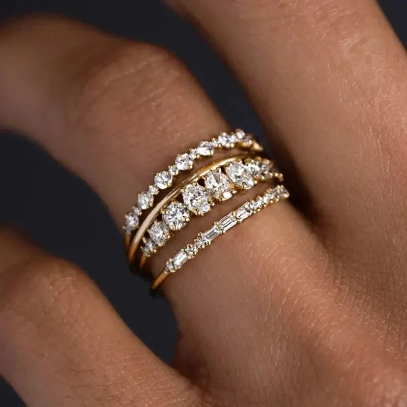 4pcs 14k Gold Plated Stacking Rings with Shining Zirconia - Perfect ForWeddings, Parties, and Everyday Wear