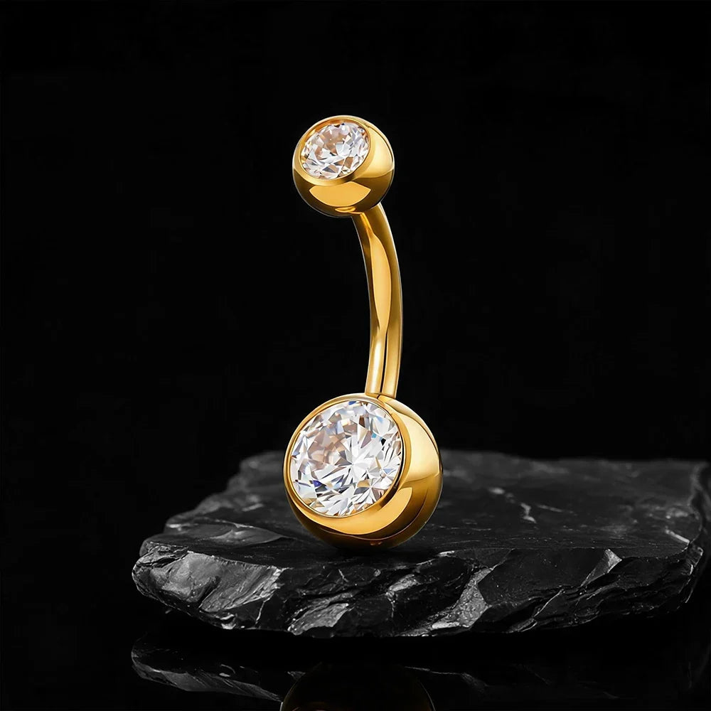 Right Grand ASTM F136 Titanium Bezel CZ Belly Button Ring Hypoallergenic 14G Curved Barbell Navel Piercing Body Jewelry