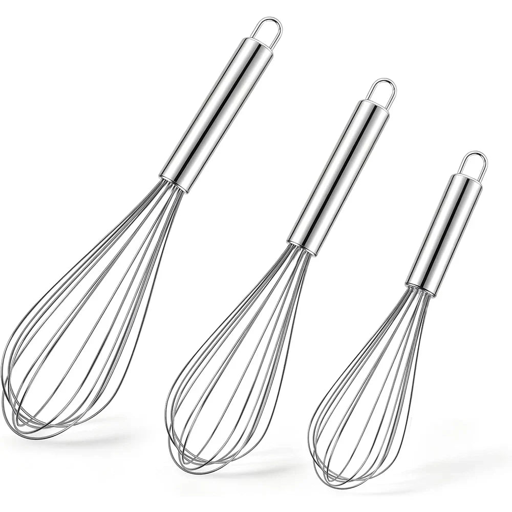 LMETJMA 8" 10" 12" Egg Whisk Stainless Steel Egg Whisk Kitchen Wire Balloon Whisk Milk Egg Beater Egg Mixing Mixer Tools KC0231