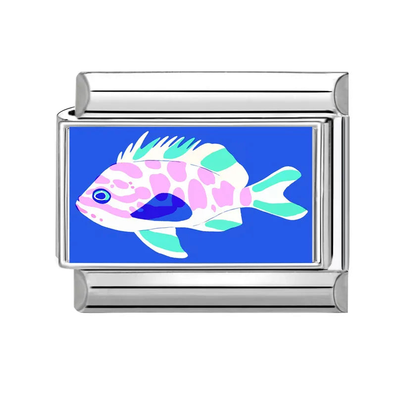 Wholesale Cute Funny Cats Catch Fish Dried Fish Charm Bracelet Fit 9mm Bracelet Stainless Steel Italian Links Making DIY Jewelry