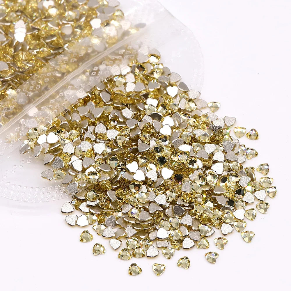 3*3mm Glass Flat Bottom Nail Drill Rhinestones Heart Shape Series Glitter Flatback Crystal For DIY Nail Art Drill Decoration