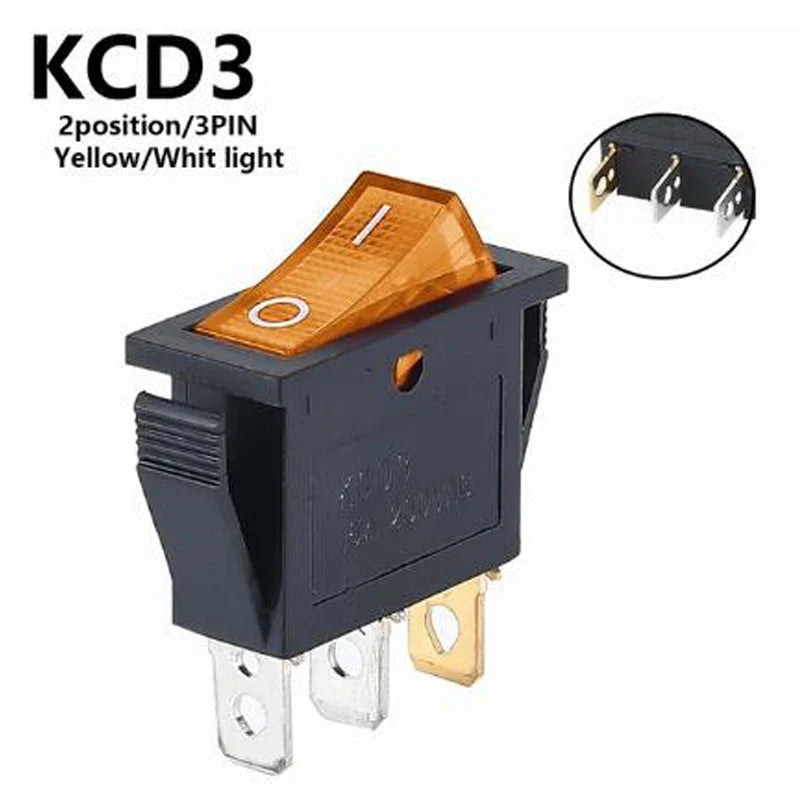 1PCS KCD3 Rocker Switch ON-OFF ON-OFF-ON 2 Position 3Pins Electrical equipment With Light Power Switch 16A 250V / 20A 125V AC