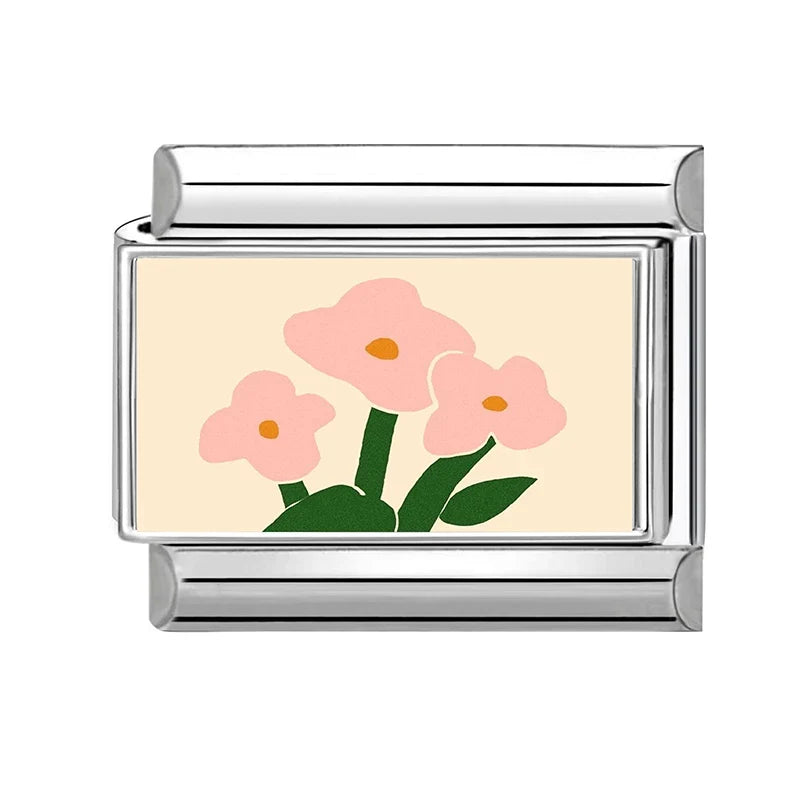 Fashion Colored Color Charms Flowers Lycoris Radiata Italian Link Fit 9mm Stainless Steel Bracelet Jewelry Making DIY Gift