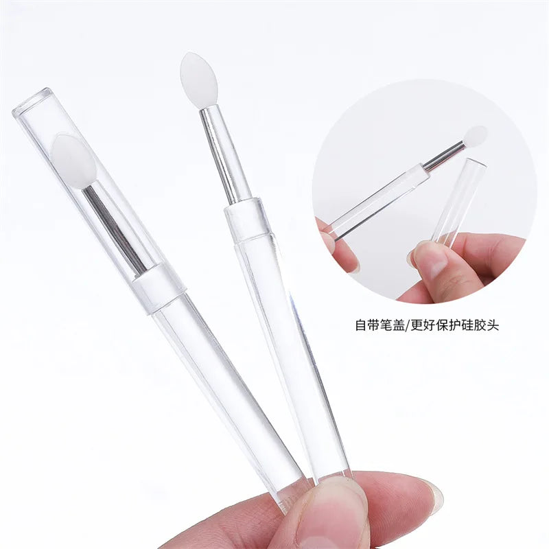 3Pcs Silicone Nail Brush Set with Cover, Manicure Silicone Applicator for Applying Nail Chrome Powder & Pigment