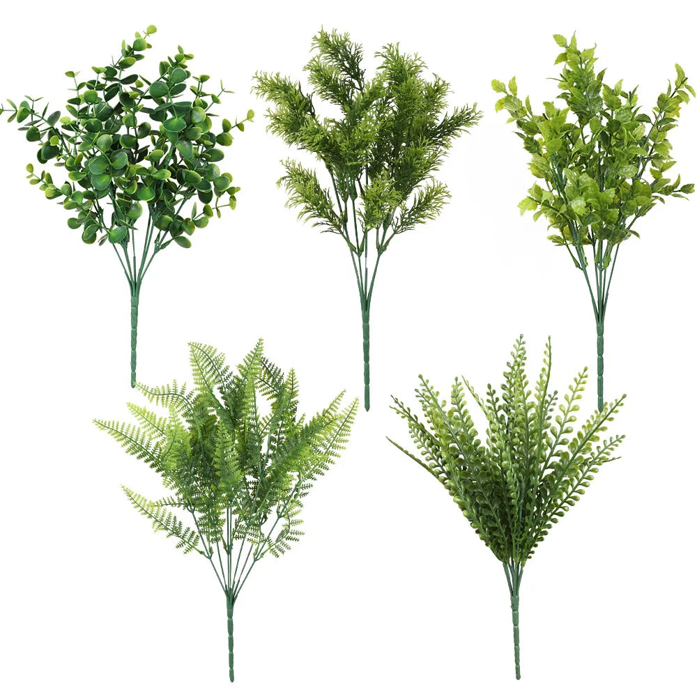 7 Branches Green  Artificial Plants Water Grass Plastic Faux Persian Grass Fern Flower Wall Accessories Garden Bushes Home Decor