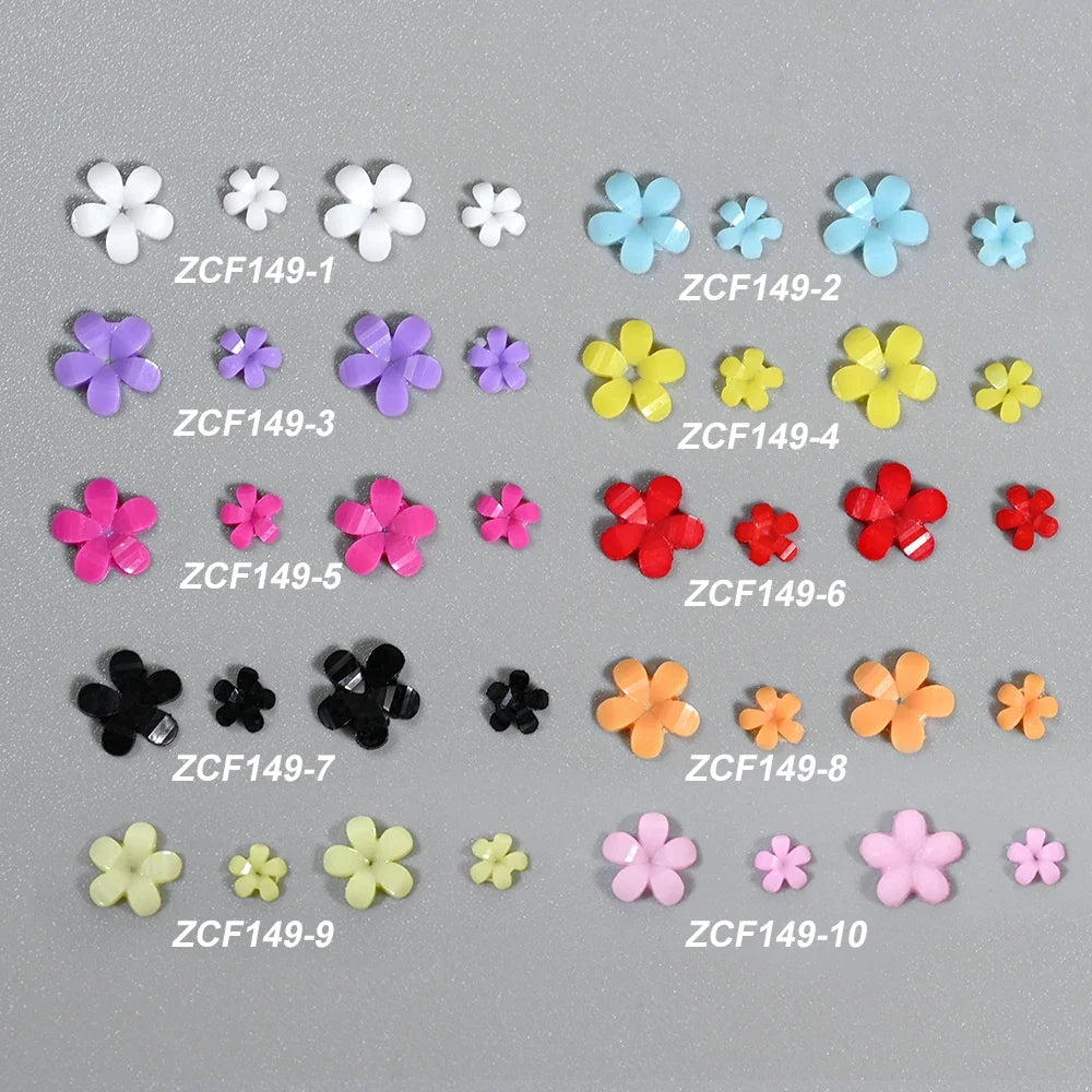 5G (450pcs) White Pink Blossom Spring Acrylic Flower Nail Rhinestones Mixed Pearl Beads 3D Floral Nail Gems White Resin Nail Par