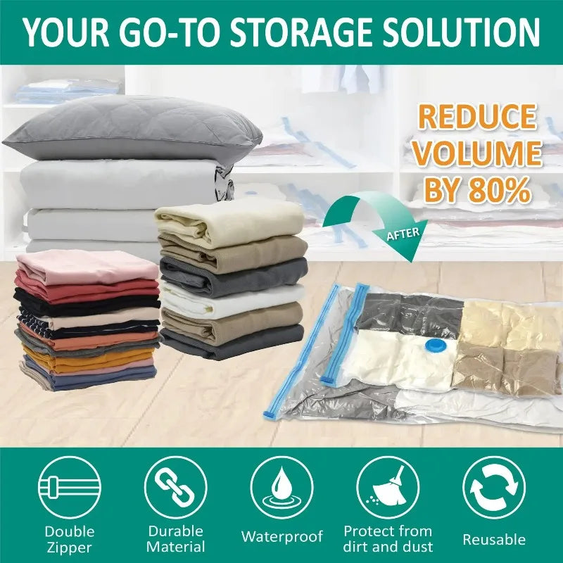 4Pcs Vacuum Storage Bags Vacuum Seal Bag Space Saving Bags for Comforters Clothes Pillow Bedding Blanket Storage or Hand Pump