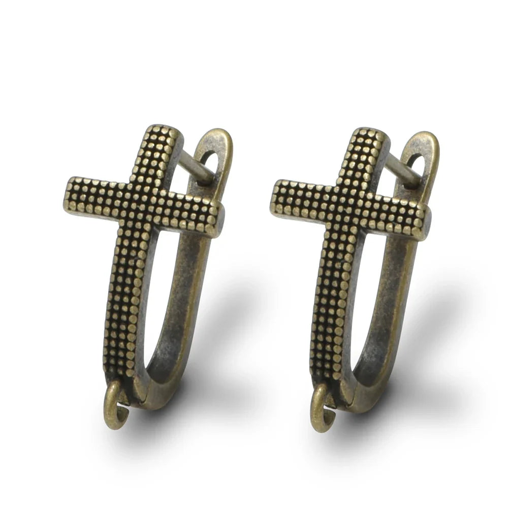 1 Pair NEW Cross Antique Bronze Brass Earring Clasps Hooks Accessories For DIY Woman Earring  Jewelry Making Supplies