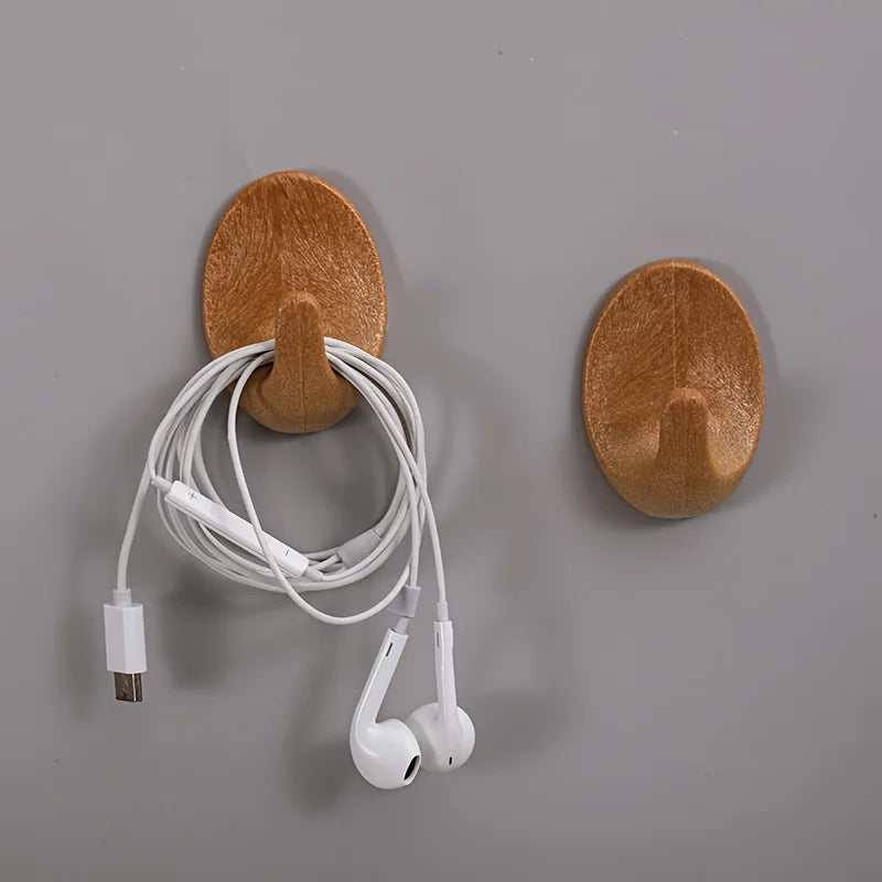 3/6pcs Wooden Self-Adhesive Wall Hooks - No Drill Duty Sticky Hooks, for Kitchen, Bathroom, Living Room, Bedroom, Simple Hook