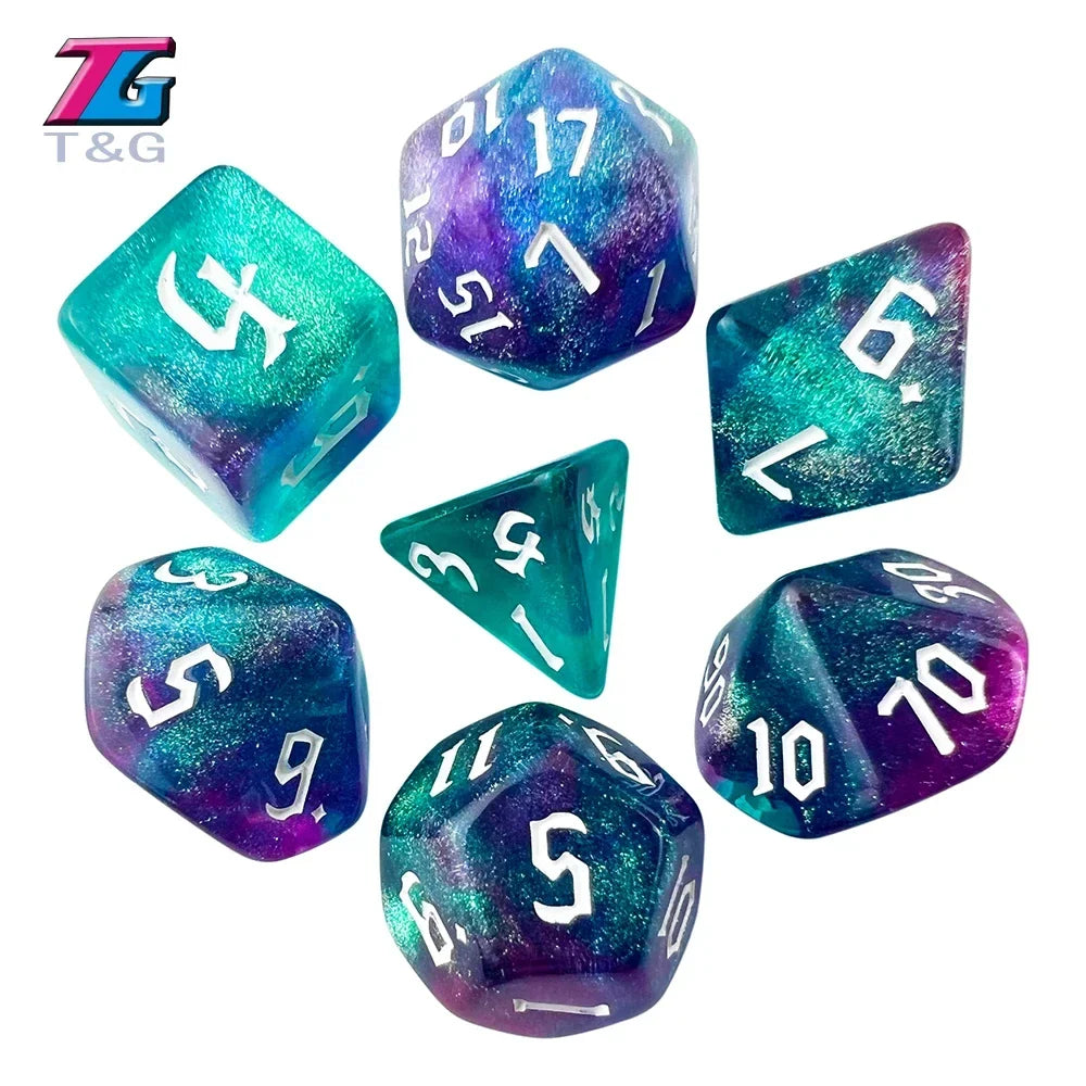 DND  Dice RPG Dice Amazing Colours Mixing Fantasy Starlight Effect Unique Retro Font Styles For Roll Playing Card Games