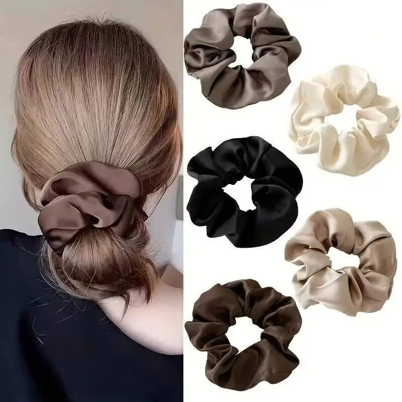 3/5Pcs Elegant Ponytail Holder Rubber Band Elastic Hairband Hair Accessories Silk Satin Scrunchies Women Solid Color Hair Rope