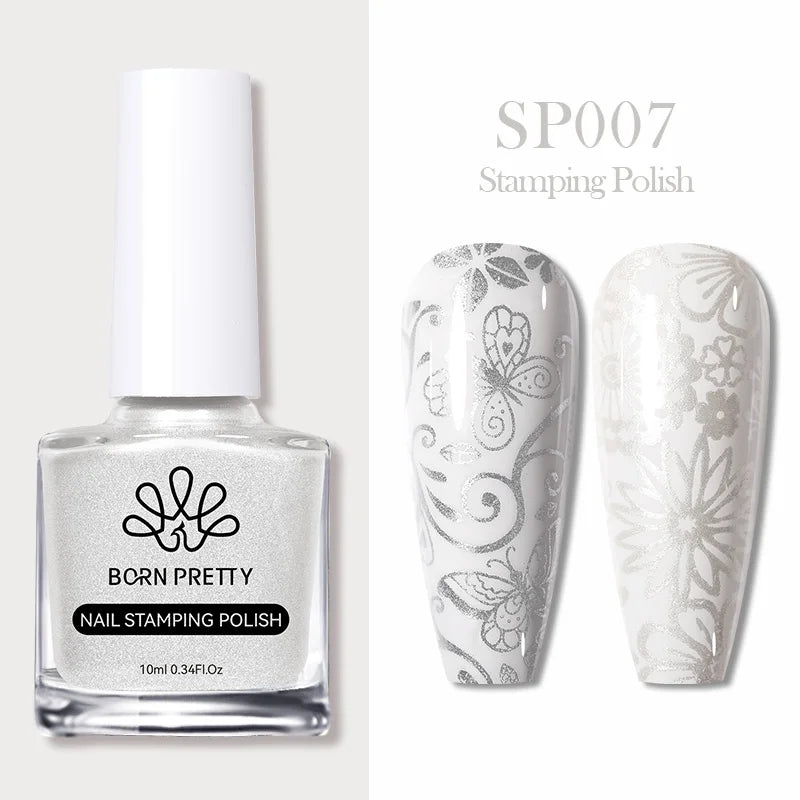 BORN PRETTY 10ml Nail Art Stamping Polish for Manicure Printing Design Black White Nail Art Varnish Need No Smudge Top Coat Oil