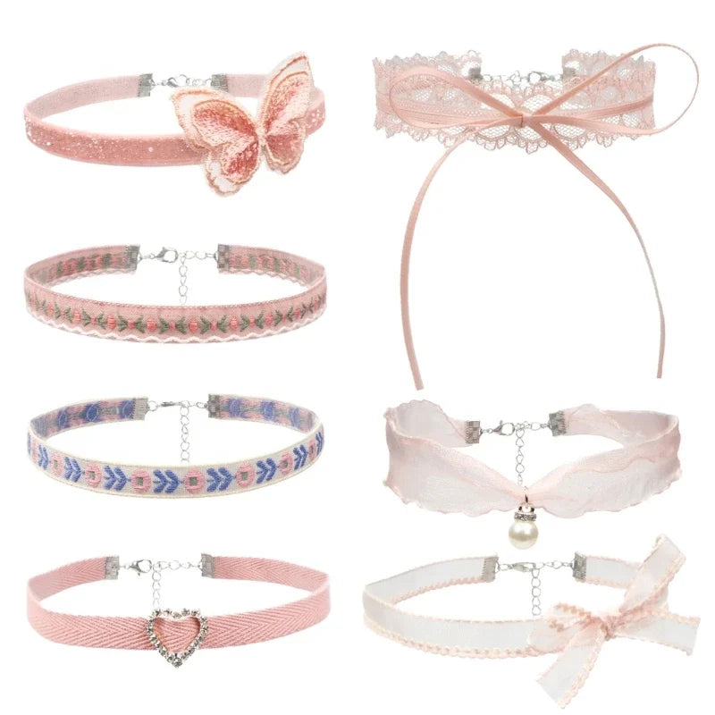Women Sexy Bow Lace Choker Necklaces Torques Collar Floral Bowknot Wedding Party Cosplay Lolita Fashion Girls Elastic Neck Ring