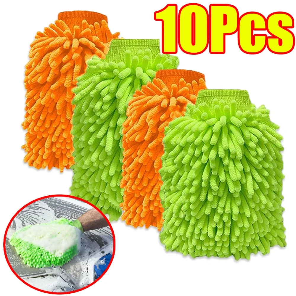 1-10Pcs Double Sided Chenille Auto Gloves Microfiber Cleaning Gloves Cleaning Windows Car Wash Kit for Cleaning Cars, Trucks