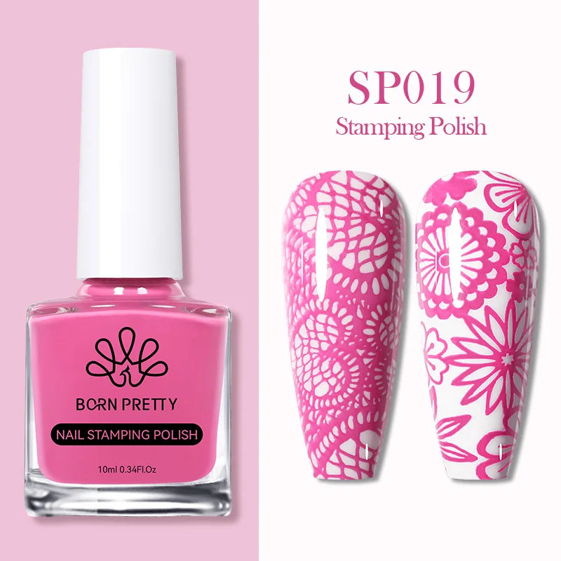 BORN PRETTY 10ml Nail Art Stamping Polish for Manicure Printing Design Black White Nail Art Varnish Need No Smudge Top Coat Oil