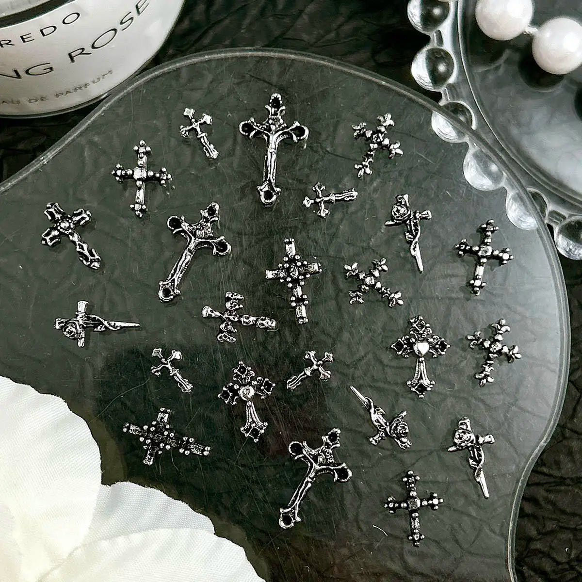 3D Alloy Halloween Series Punk Cross Nail Art Decoration Y2K Black Multi Style Cross Nail Art Charms DIY Crafts Accessories