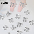 96/50Pcs 3D Bowknot/Ribbon Metal Nail Art Charms Sliver/Gold Alloy Bows Nails Rhinestones Decor Luxury DIY Manicure Accessories