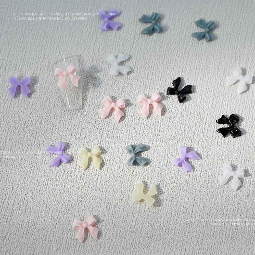 30pcs Mixed Resin Bowknot Bow Nail Art Charms Pink/White/Black 3D Nail Decoration Studs Jewelry For Acrylic Nails Valentine Tips