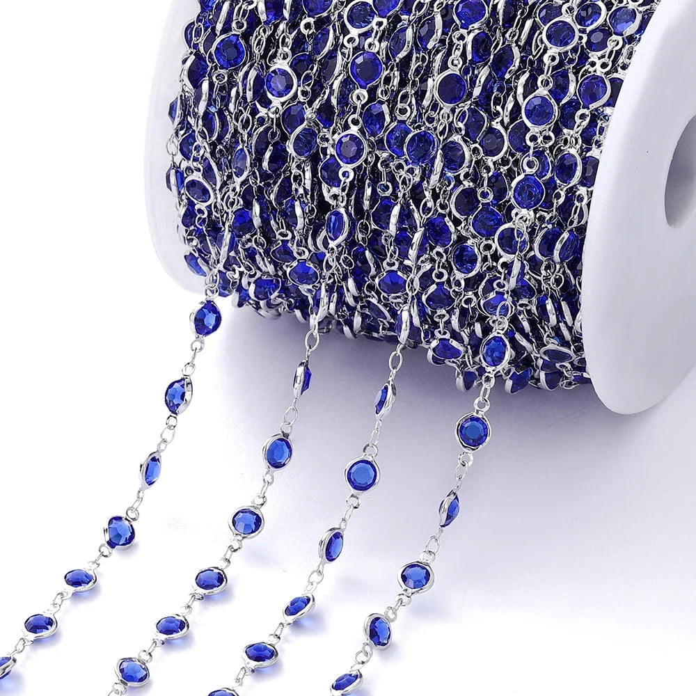 1Meter 6mm Colorful Crystal Beads Beaded Chain Glass Bead Necklace Chain Findings for DIY Bracelet Jewelry Making Supplies