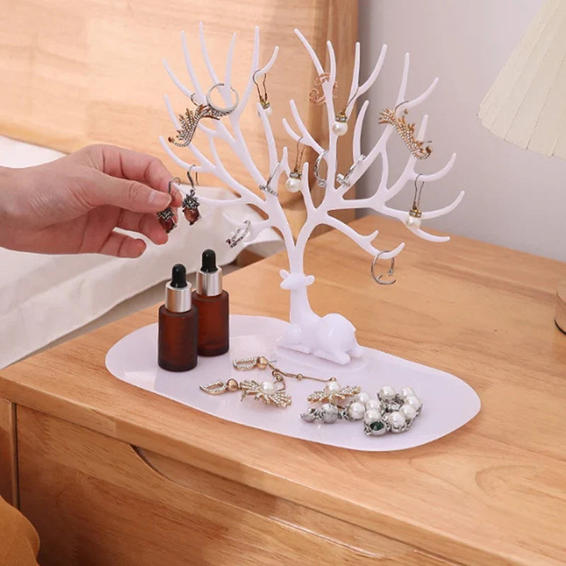 Jewelry Display Stand Tray Tree Storage Racks Earrings Necklaces Rings Jewelry Boxes Case Desktop Organizer Holder Make Up Decor