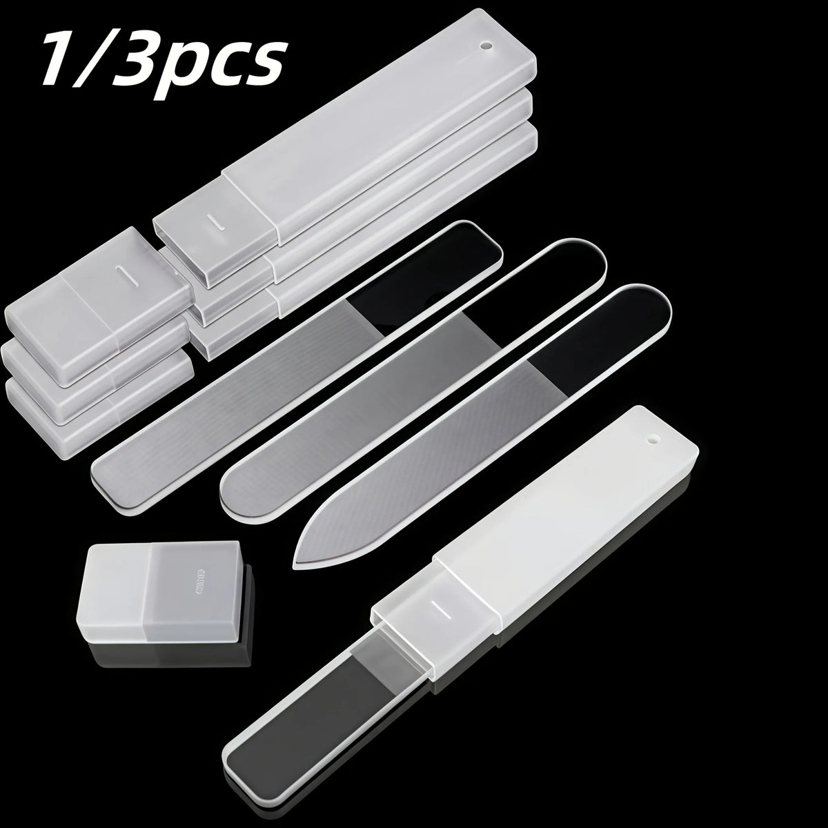 3pcs Set of Nano-glass File Polished Strip Nail File Box Transparent Manicure Trim Strip Manicure Tools