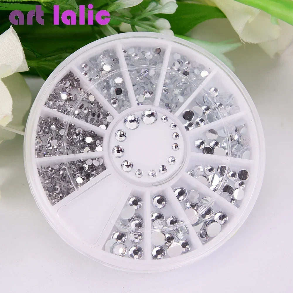 400Pcs Nail Rhinestones Set Silver Round & Diamond Shapes 3D Decoration for Acrylic UV Gel Nail Art 1.2mm-4mm