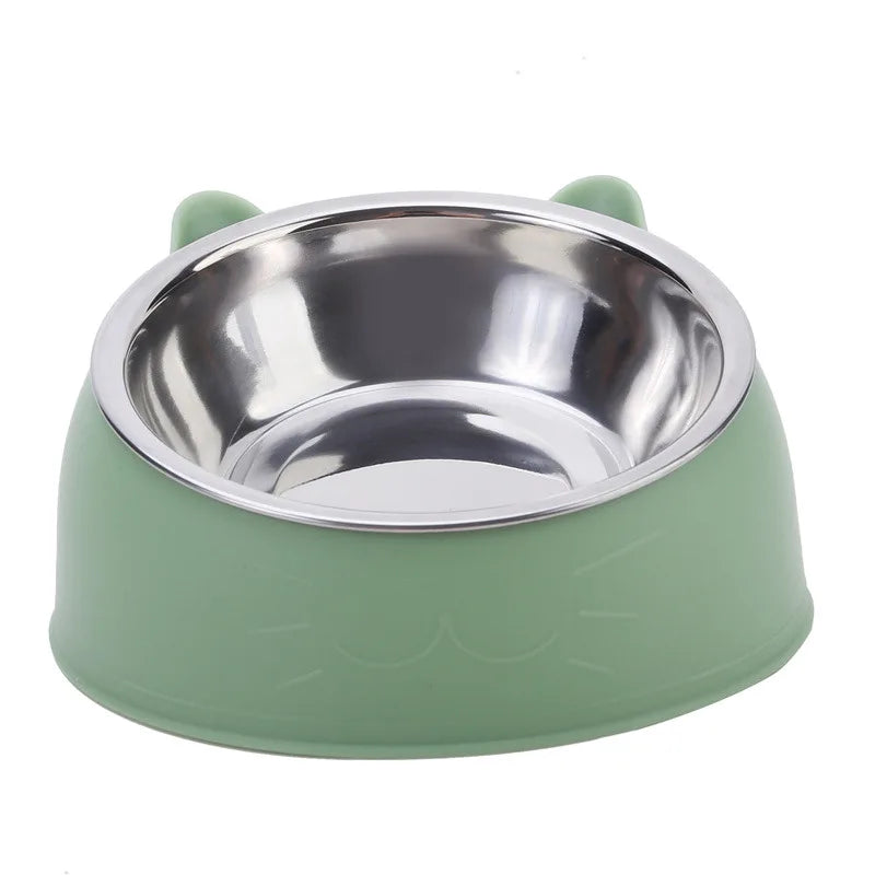 Cat Bowl Lovely Creative Inclined Kitten Puppy Food Feeding Bowls Stainless Steel Cats Drinking Feeder Pet Dogs Cats Feeders