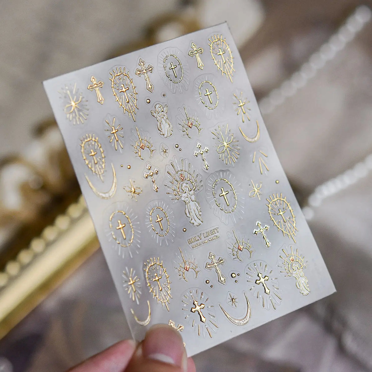Gold-embossed Nail Stickers Luxury Retro Holy Light Faith Nails Art Stickers Gold Back Adhesive Nails Decorations Decals Parts