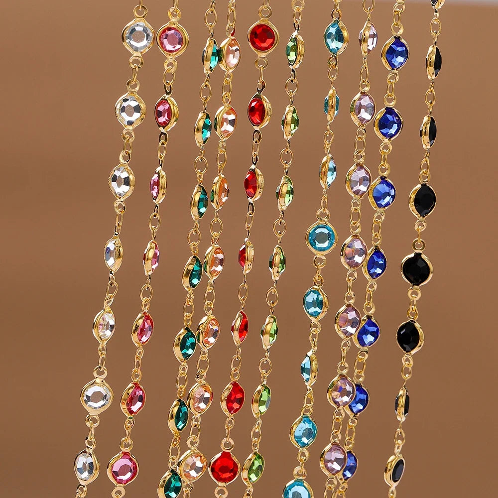 1Meter 6mm Colorful Crystal Beads Beaded Chain Glass Bead Necklace Chain Findings for DIY Bracelet Jewelry Making Supplies
