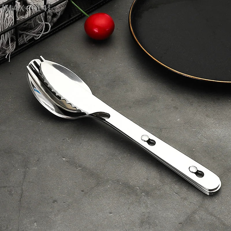 【Ja】Travel-Friendly Foldable Utensil Set - 3pcs Stainless Steel Spoon Fork Knife, Compact for Camping & On-the-Go Meals
