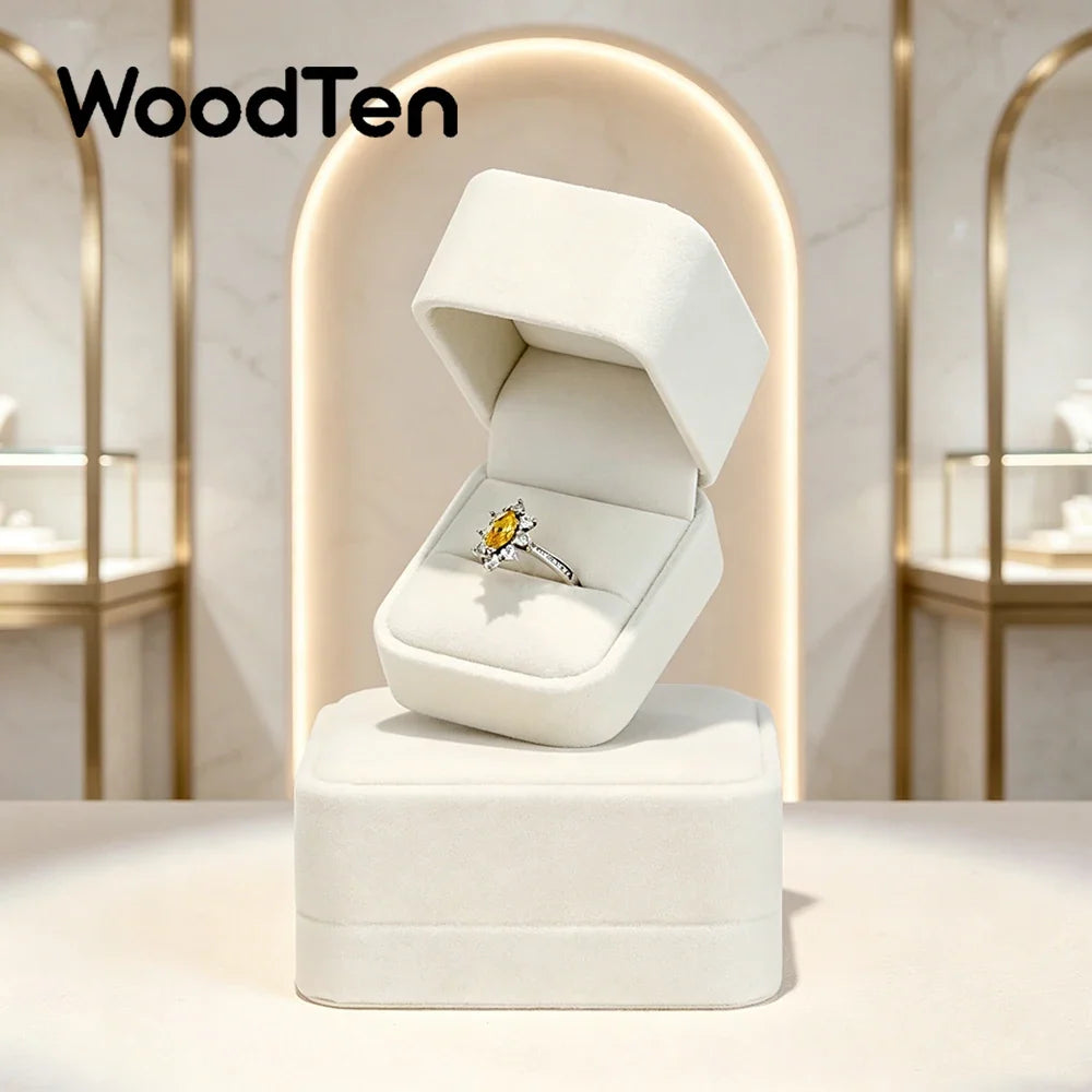 WoodTen Jewelry Box Ring Organizer White Velvet Earring Bracelet Necklace Packing Box Portable Jewelry Proposal Wedding Gift Box